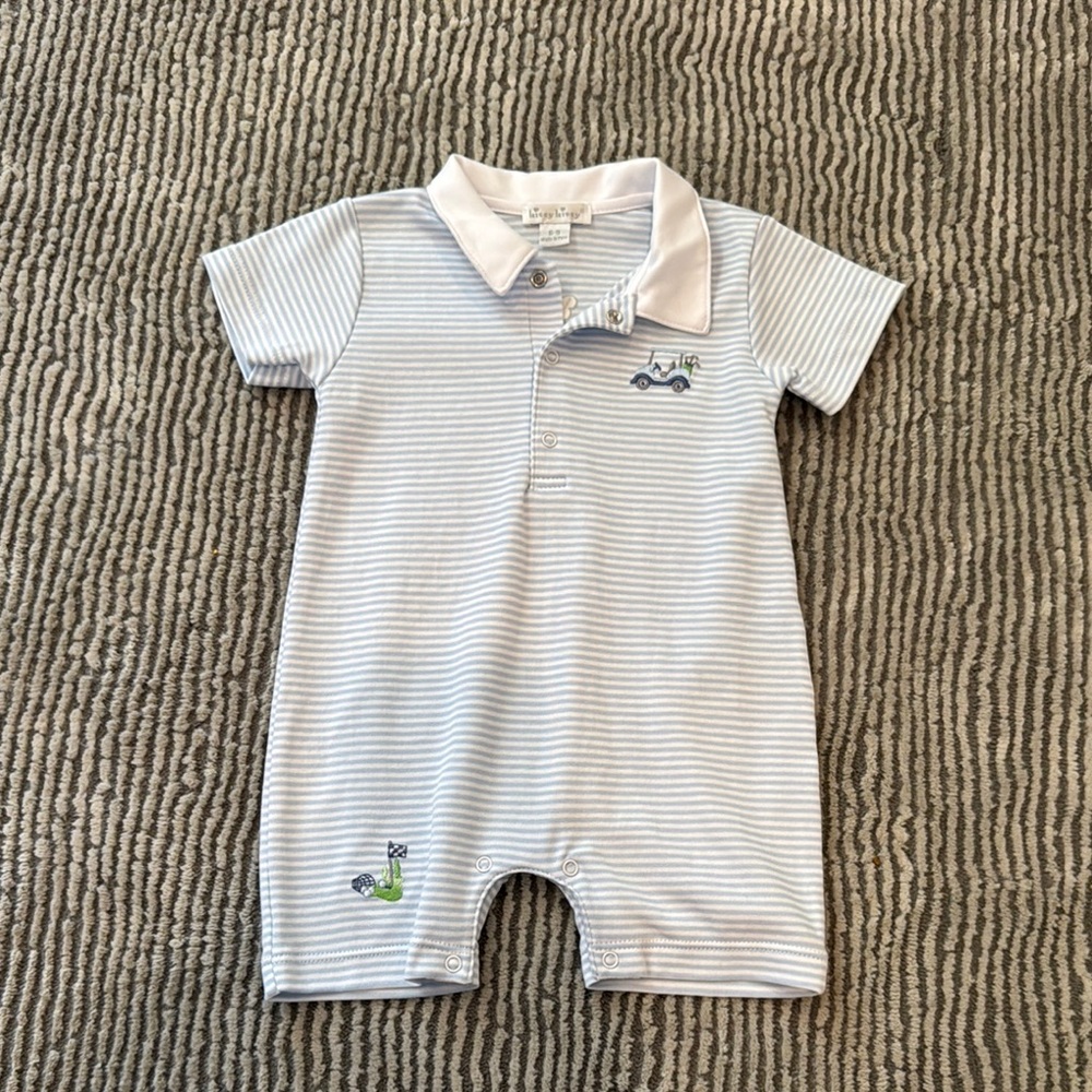 Kissy Kissy Striped Pima Golf Romper NWOT